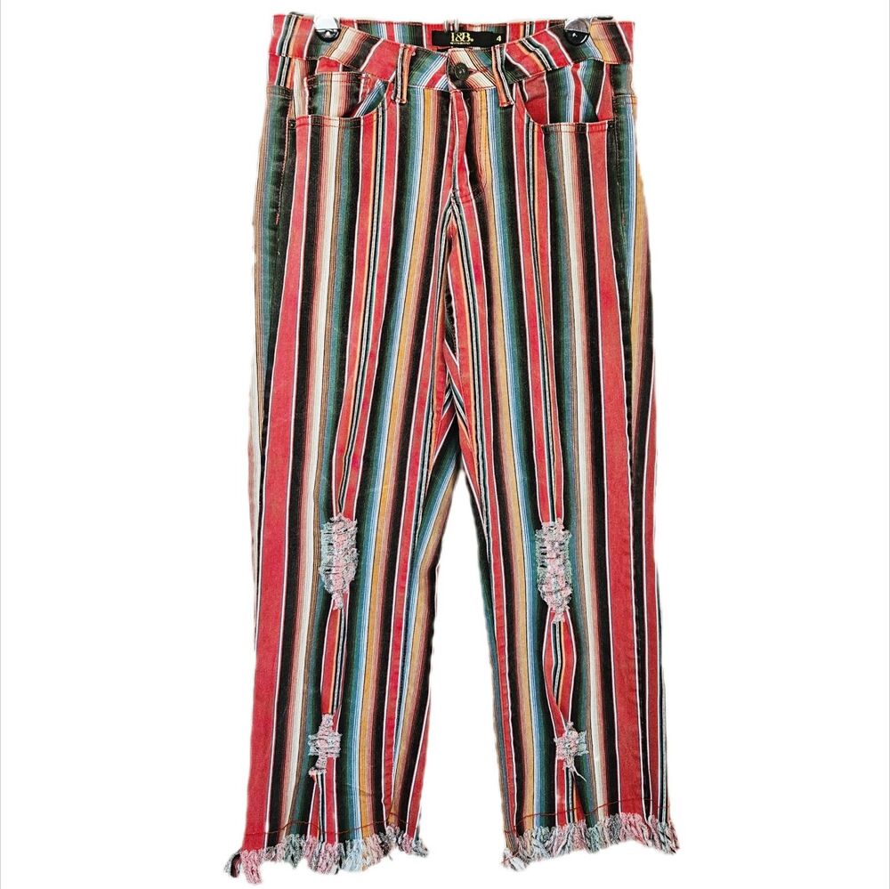 Lucky & Blessed Mid Rise Boyfriend Striped Pants Women's 4 Cutoff‎ Ankle Western
